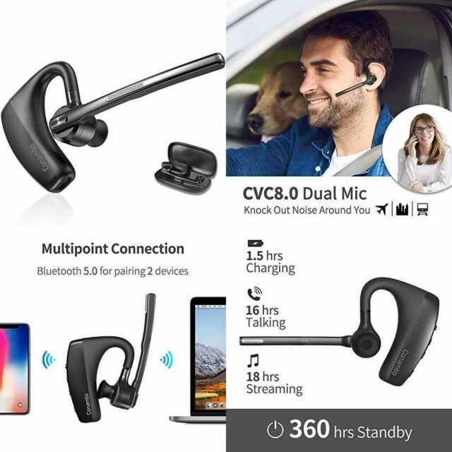 Conambo K10C Pro Bluetooth 5.0 Headset with CVC8.0 Dual Mic Noise Cancelling - Black