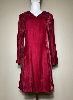 Mini Vestido Vintage Años 60 Borgoña Rayón Terciopelo Vacaciones Invierno Festivo Talla S/M Foto 1 de 4