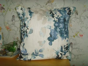 MADE in JOHN LEWIS BLUE LEAF WATER COLOUR FABRIC CUSHION COVER FOR 16in PAD - Picture 1 of 2