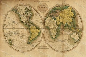 LARGE historic 1780 OLD ANTIQUE STYLE WORLD MAP Guthrie's ATLAS FINE art print - Picture 1 of 1
