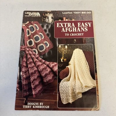 EXTRA EASY AFGHANS TO CROCHET 1990 Terry Kimbrough Leisure Arts Leaflet #1301  - Image 1 of 3