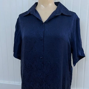 Anna Frank Vintage 100% Silk Button Up Blouse Navy Monochromatic Zebra Women's S - Picture 1 of 9