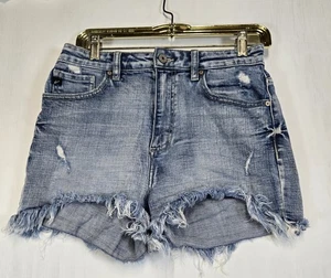 Kancan Shorts Damen 7/27 blau Denim abgeschnitten roher Saum Stretch Jeansshorts Strand - Bild 1 von 10