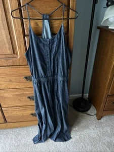 Prana Sky Haven Dress Women's L  Organic Pockets Solid Denim Blue Racerback - Picture 1 of 9