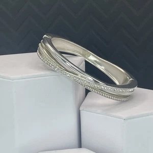 Brighton Neptune’s Rings Narrow Silver-Tone Hinged Bracelet with Crystals - Picture 1 of 7