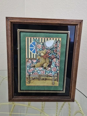 Vintage Teddy Bear Portrait Framed Picture Wall Art Home Decor - Image 1 of 4