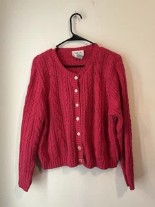 Vintage Talbots Button Front cardigan cable knit Size Medium Pink/Red Oversized - Picture 1 of 3