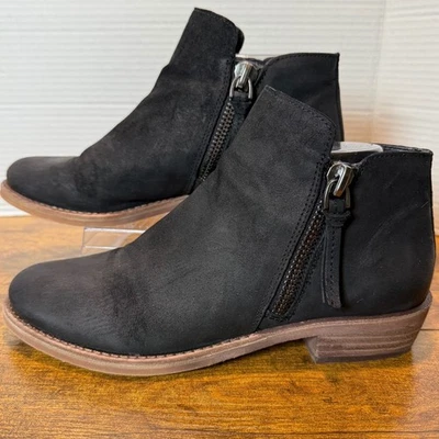 GB Mujeres Negro Gamuza Cuero Botines Mujeres 8.5 Cremallera Lateral Tacón Corto Informal Foto 1 de 4