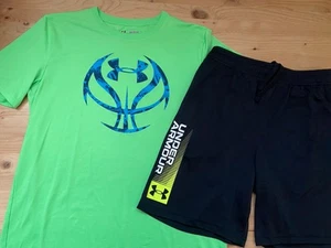 Boys size YXL Under Armour T-Shirt 19x26 / Shorts (INS 7") - EXCELLENT - Picture 1 of 5