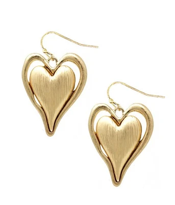 Brincos femininos de ouro com coração duplo robusto - Imagem 1 de 4