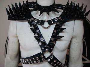 LEATHER BLACK GIANT SPIKED HARNESS.INDUSTRIAL METAL...(MDLH0307)....MINISTRY - Picture 1 of 9