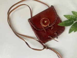 VTG Small Leather Purse Laced Travel Coin Cowhide? Italy? Boho Shoulder Bag - Picture 1 of 10