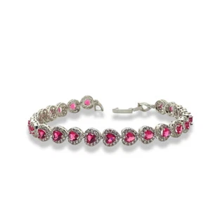 White gold finish Ruby And created diamond Heart Cut bracelet Dubaigems Gift Box - Picture 1 of 9