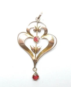 Colgante granate de oro rosa de 9 quilates Art Nouveau - Imagen 1 de 4