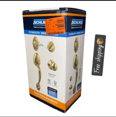 ¡Juego de manijas de puerta monocilíndrica de latón brillante SCHLAGE Plymouth con perilla Plymouth! Foto 1 de 4