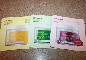3 x NeoGen Dermalogy Bio Peel + Gauze Peeling Pads Wine, Green Tea, Lemon Sample - Picture 1 of 1