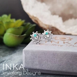 925 Sterling Silver Daisy Turquoise BOHO FLOWER Earrings GIFT BOXED - Picture 1 of 5