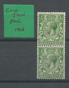 GREAT BRITAIN GEORGE V 1913 INMOUNTED MINT COIL (JOIN) PAIR 1/2d GREEN