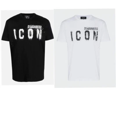 DSQUARED2 ICON SPRAY White/Black T-SHIRT S to XXL UK SIZE FREE FAST DELIVERY - Image 1 of 4