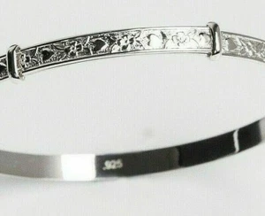 Sterling Silver Vintage Heart Design Adult Bangle Bracelet Gift Box female - Picture 1 of 9