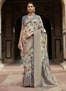 Grayish Blue Silk Casual Wear Silk Crepe Saree - Picture 1 of 2