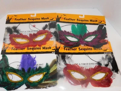 Face Masks Halloween Feather Sequins FOUR Masks - Image 1 of 4