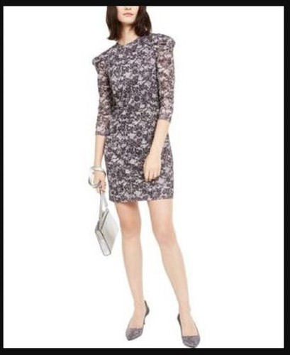 MICHAEL KORS Abito MICHAEL KOR’S manica a sbuffo grigio scintillante nero body con taglia small 4 6