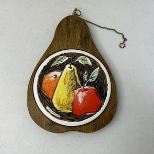 Fred Press Sere Wooden Cutting Board Trivet Pear Shaped Apple Orange Vintage - Picture 1 of 7