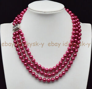 3 Rows 8mm Multi-color South Sea Round Shell Pearl Necklace 17-19'' (32 Colors )