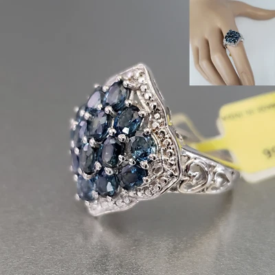 Zafiro azul diamante platino superpuesto plata de ley talla 7 TGW 3,36 quilates Foto 1 de 4