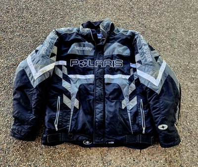 Chaqueta de moto de nieve vintage Polaris Racing negra/gris abrigo XL para hombre Foto 1 de 4