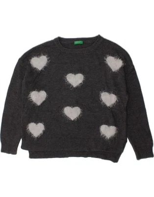 Suéter Jersey BENETTON Niñas Cuello Redondo 7-8 Años Medio Gris Corazón AT18 Foto 1 de 4