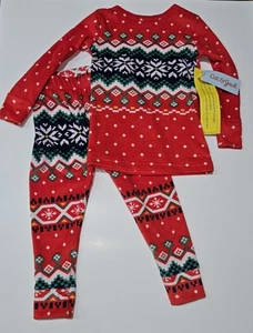 NEW Cat & Jack Christmas 2pc Pajama Set Top Pants Toddler 2T SOFT Red Fairisle - Picture 1 of 9