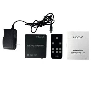 PROZOR HDMI Switch 3 In 1 Out HDMI Audio Extractor & 3D 4K @ 30/60 HZ PIP Remote - Picture 1 of 9
