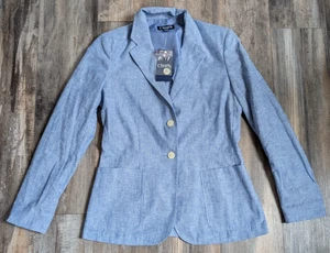 NWT Chaps Blazer Sports Coat Women's Size 6 Blue and White Striped NEW Linen Bld - Picture 1 of 6