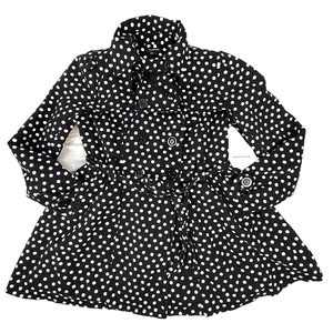 MyMichelle Belted Trench Coat Jacket Black & White Polka Dot Women’s L A-line - Picture 1 of 14