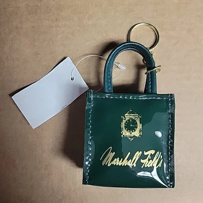 NWT Marshall Fields Chicago Mini Green Vinyl Tote Bag Key Fob Keychain Very Rare - Image 1 of 3