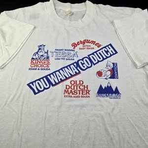 Vintage 80er/90er Jahre Dutch Cheese Brand Tee, Gr. L 20,5x27", weiß, Einzelnaht  - Bild 1 von 12