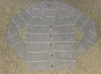 POL女式灰色条纹模糊柔软开衫中号 — 第 1/4 张图片