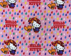Hello Kitty Raindrops Umbrella Pink Cotton Sanrio David Textiles Fabric 1 YARD - Picture 1 of 6
