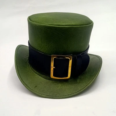 Sombrero Steampunk de Cuero Verde Hecho a Mano Gótico Victoriano Hebilla Sombrero Hombres Mujeres Foto 1 de 2