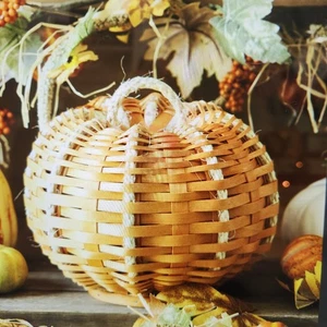 Longaberger Dresden & Company Medium Orange Woven Pumpkin Basket+Prot. AUTUMN - Picture 1 of 5
