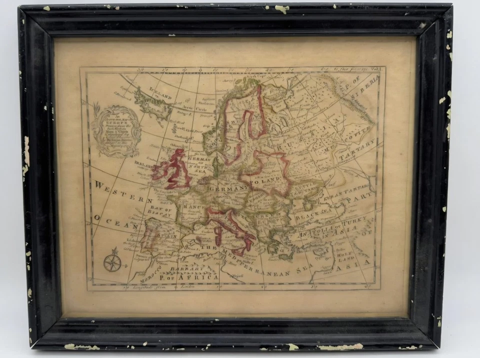 1747 Map of Europe by Emanuel Bowen 11 1/4" x 9 1/4"   9 3/4" x  7 3/4" - Image 1 of 1