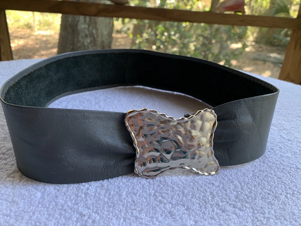 Cinturón corsé de cuero de colección para mujer XS/pequeño gris martillado asimétrico hebilla plateada Foto 1 de 4