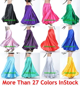 Women Lady Satin Full Circle Belly Dance Skirt Costume Tribal S~3XL | 27 Color - Picture 1 of 28