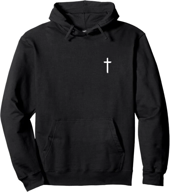 Sudadera con Capucha Pequeña Cruz Sutil Cristiana Minimalista Fe Religiosa Foto 1 de 1