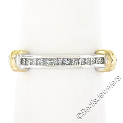 14K Two Tone Gold 0.25ctw Princess Cut Channel Set Diamond Stackable Band Ring - Image 1 of 4