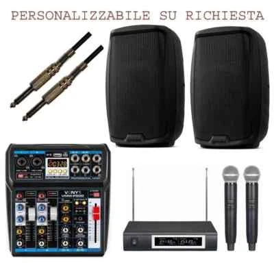 IMPIANTO KARAOKE 824 PACK coppia casse attive + mixer + microfoni wireless +cavi - Immagine 1 di 2