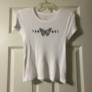 Aerie White Baby Black Butterfly Moon Phase Graphic Waffle Thermal Tee Medium M - Picture 1 of 6