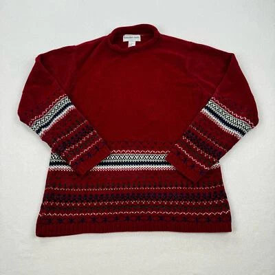 Suéter vintage Hampshire Studio grande vermelho chenille gola redonda Fair Isle Natal - Imagem 1 de 4
